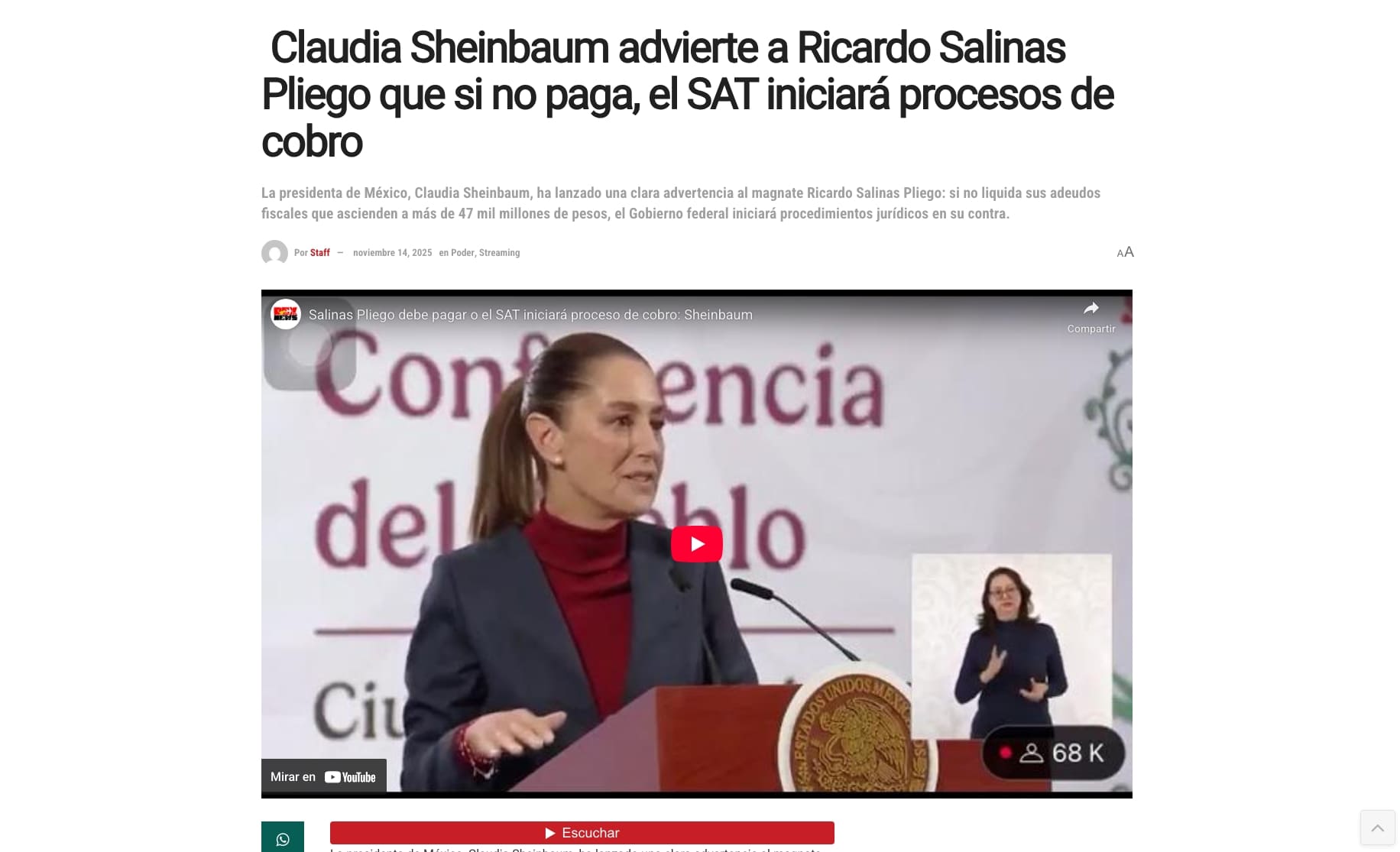 Plataforma web para RexNews - Sección Streaming