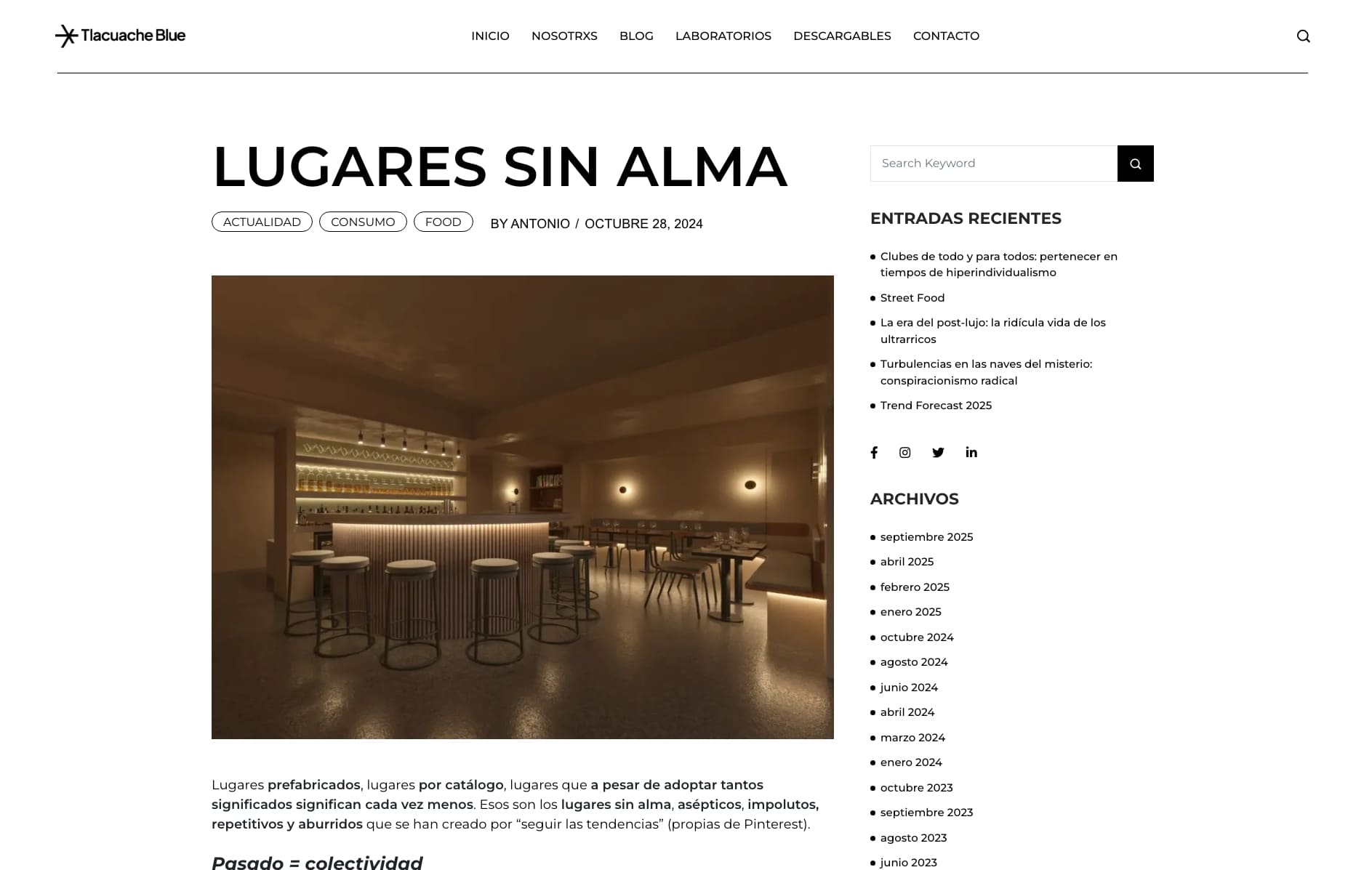 Rediseño web para Tlacuache Blue - Sección Laboratorios